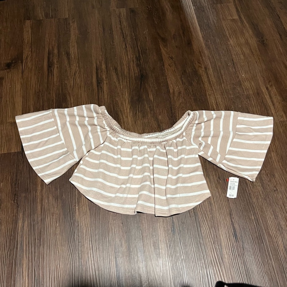 WinWin Beige Striped Off-Shoulder Blouse